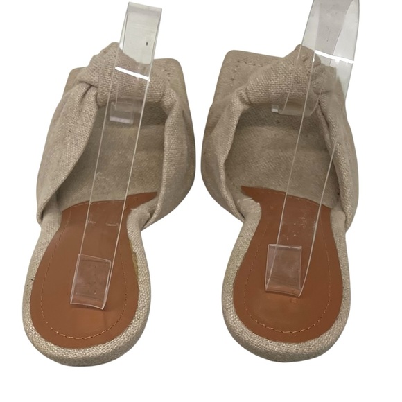 ASOS Design Natural Linen Knot Square Toe Mules Heeled Sandals Women’s 7 - Picture 9 of 14